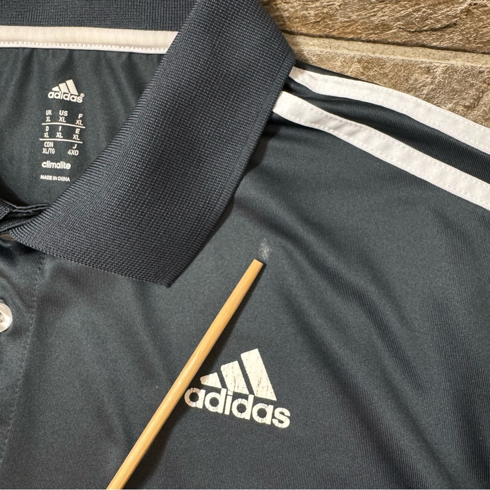 adidas Black Polo with White Shoulder Stripes - Picture 3 of 12